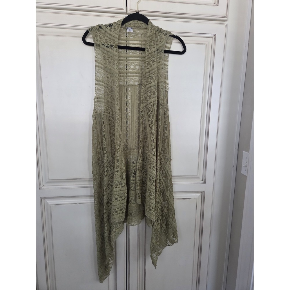 Honeyme Lace Vest Women's M Cottagecore Romantic Boho Western Sheer Sage Green